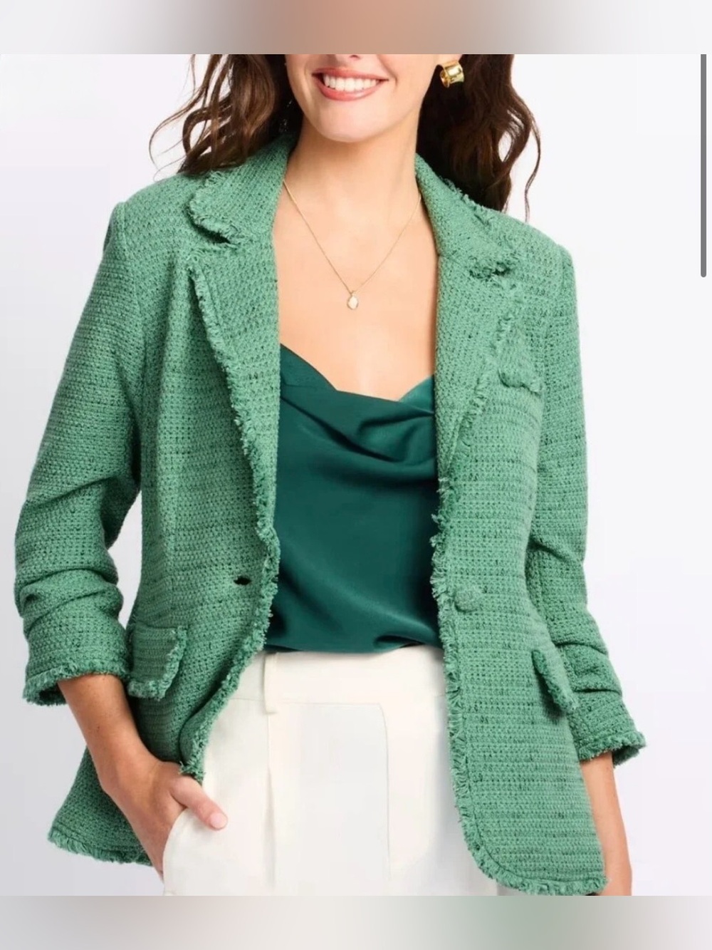 Daniel Rainn Emma Tweed Fringe Blazer with Ruched - XS
